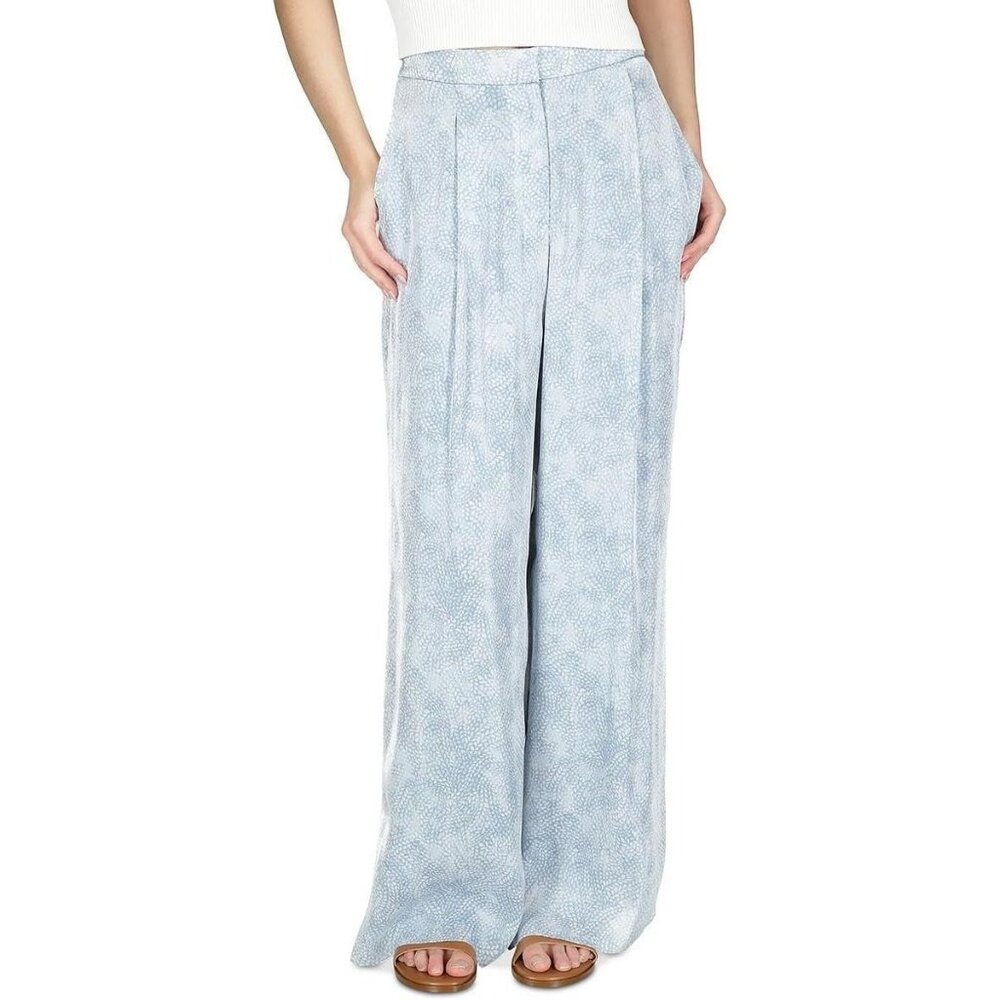 Michael Kors Womens Petites Satin Pleated Wide Leg Pants Chambray Blue Size PXS